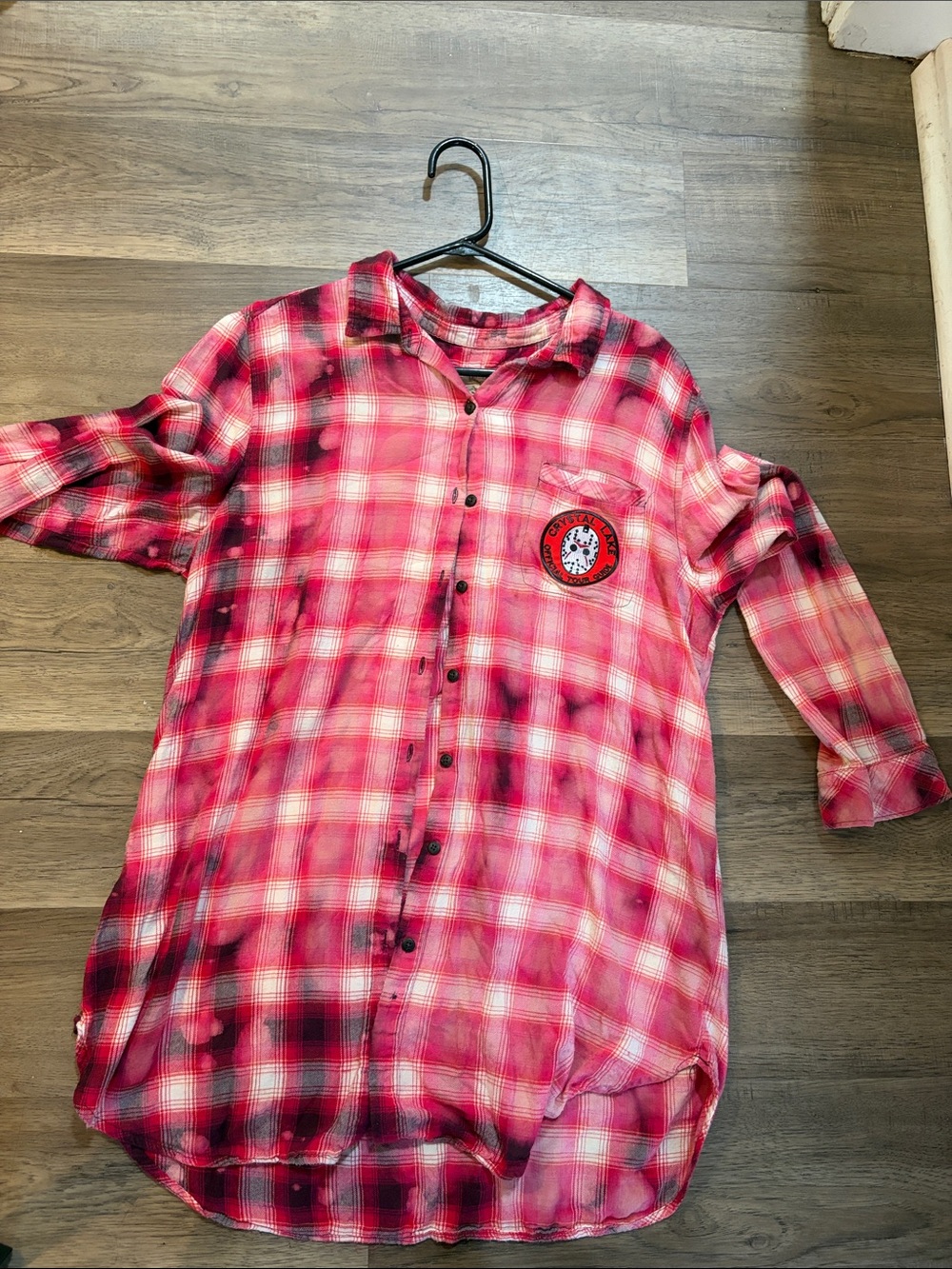Boston Traders Bleached Red Plaid Flannel Shirt Crystal Lake Jason‎ Friday 13th